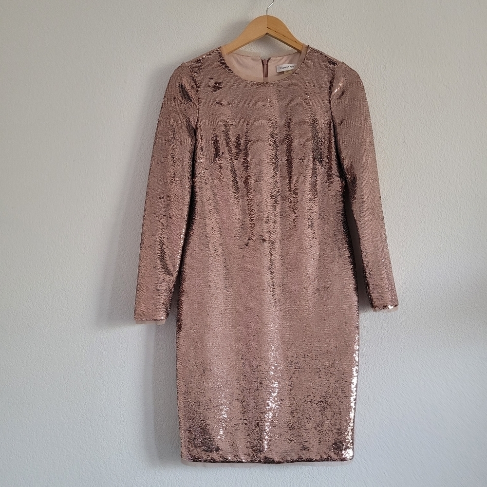 Calvin klein metallic rose gold sequin formal midi dress - Picture 2 of 15
